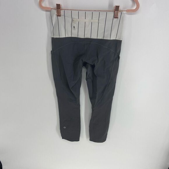 Lululemon Women's Black Gray White Can't Stop Pocket Crop Leggings Size 6 - Picture 2 of 5